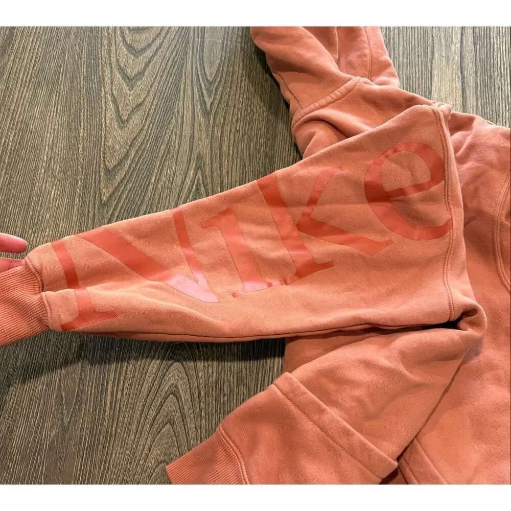 Nike Womens Hoodie Sweatshirt Front Pocket Logo Print Pullover Orange Size XS